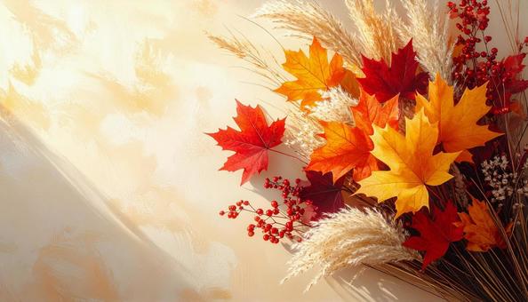 華やかな紅葉の葉とドライフラワーの背景 華やかな紅葉の葉とドライフラワーの背景の写真