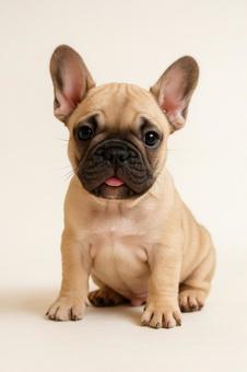 座っているフレンチブルドッグの子犬 座っているフレンチブルドッグの子犬の写真