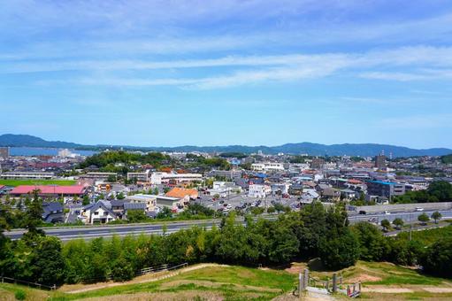 高台から見た島根県松江市内の全景2 高台から見た島根県松江市内の全景2 建物,家,市内の写真素材