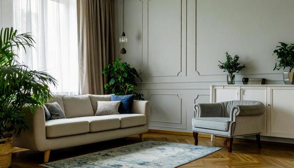 クラシックなリビングのソファーの写真