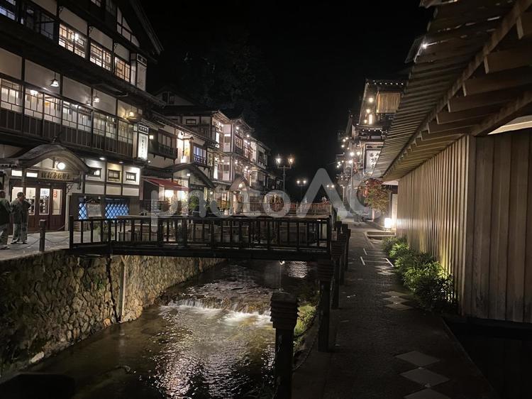 千と千尋の神隠しの舞台 銀山温泉の夜 銀山温泉,温泉街,聖地の写真素材