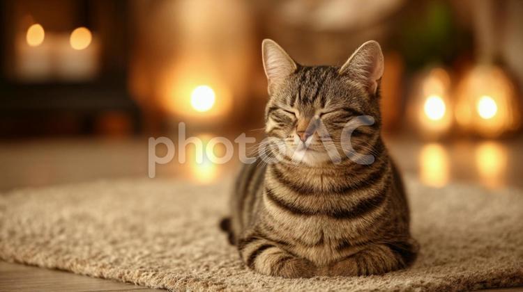 家の中で眠る猫 ねこ,動物,かわいいの写真素材