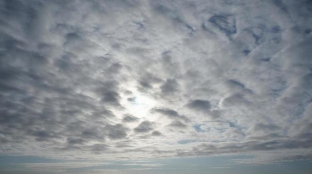 秋の空・青空を覆う羊雲&淡い光の太陽 秋の空・青空を覆う羊雲&淡い光の太陽の写真