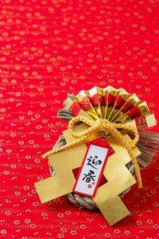 正月飾り（赤と金の和柄背景） 正月,新年,お正月の写真素材