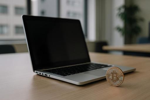 パソコンとビットコイン パソコンとビットコインの写真