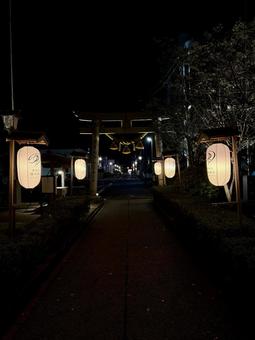 夜のあわら市　薬師神社 あわら市,夜景,庭の写真素材