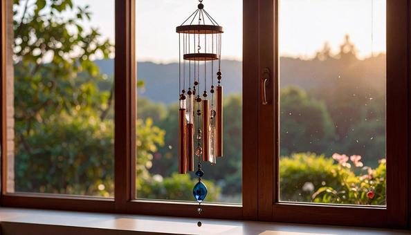 窓辺の鈴、美しいインテリア雑貨の写真