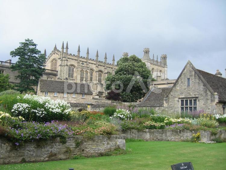 オックスフォード大学の大聖堂　庭の草花 オックスフォード大学,クライスト・チャーチ大聖堂,大聖堂の写真素材
