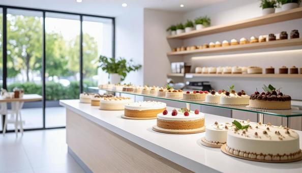 カウンターのケーキ　ケーキ屋の写真