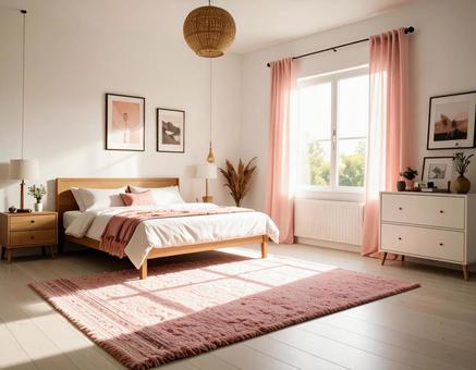 ピンクを基調としたオシャレシンプルルームの写真