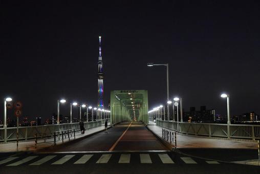 Kinegawa Bridge and Skytree at night, JPG Kinegawa Bridge and Skytree at night, JPG
