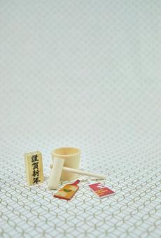 正月用の小物の年賀状 年賀状,年賀,背景素材の写真素材