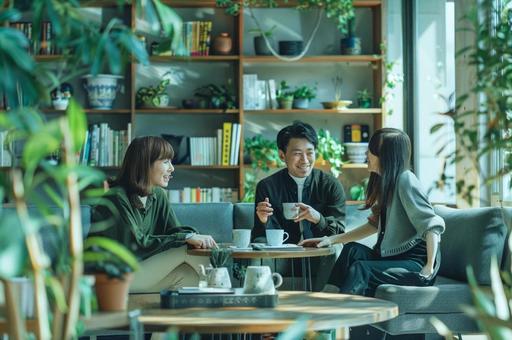 オフィスでミーティング中の会社員の写真