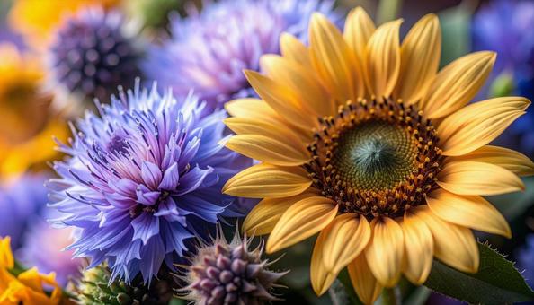 8月誕生花 ヒマワリ、アザミ 8月誕生花 ヒマワリ、アザミの写真