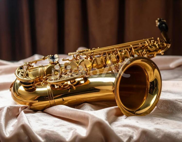 バリトンサックス　シルク　楽器　音楽　金 サックス,サクソフォン,バリトンサックスの写真素材