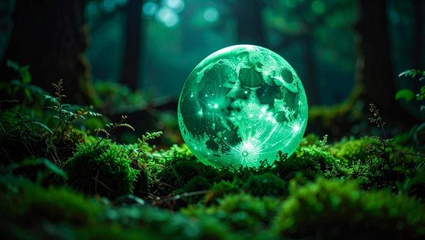 Something green and moon-like that fell in the forest 2, month, had fallen, ground, JPG