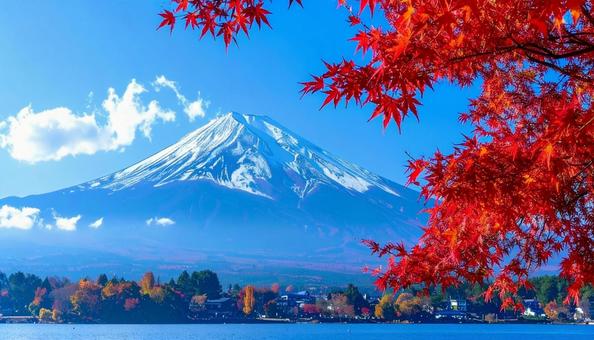 赤いもみじと富士山 赤いもみじと富士山の写真