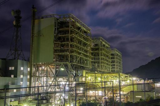 Photo, power plant, thermal power plant, night view, 