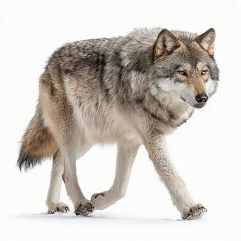 カメラを見るオオカミの全身像 カメラを見るオオカミの全身像の写真