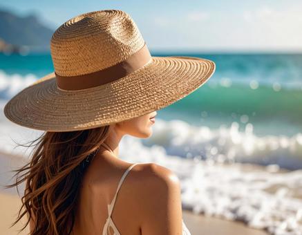 海を眺める女性 海を眺める女性の写真