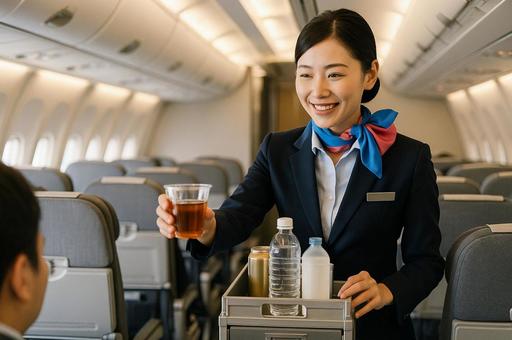 機内サービスのドリンクを提供するCA 機内サービスのドリンクを提供するCAの写真