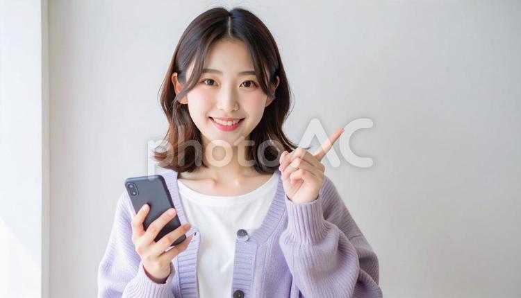 おすすめの指をさす人 女性,春,若者の写真素材