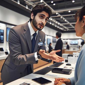 NFC技術について話す男性の写真