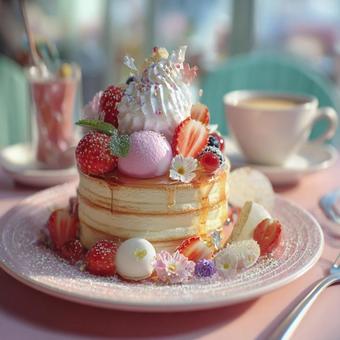 いちごのパンケーキ いちごのパンケーキの写真