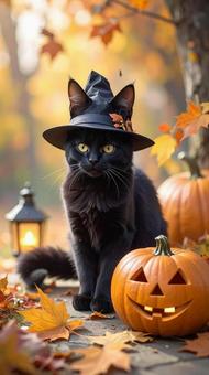 ハロウィン仮装 魔女な黒猫 ハロウィン仮装 魔女な黒猫の写真