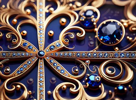 ゴールドと宝石のアールヌーボー風模様の写真