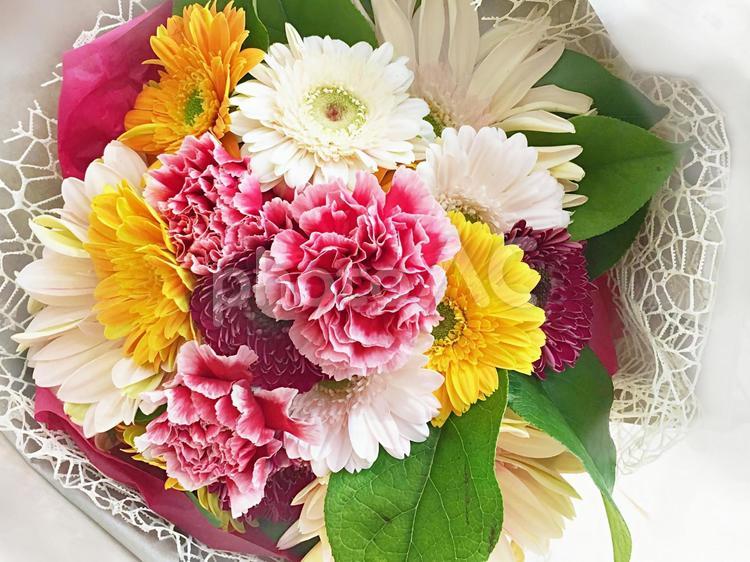 カーネーションとガーベラの花束 花束,ブーケ,カーネーションの写真素材