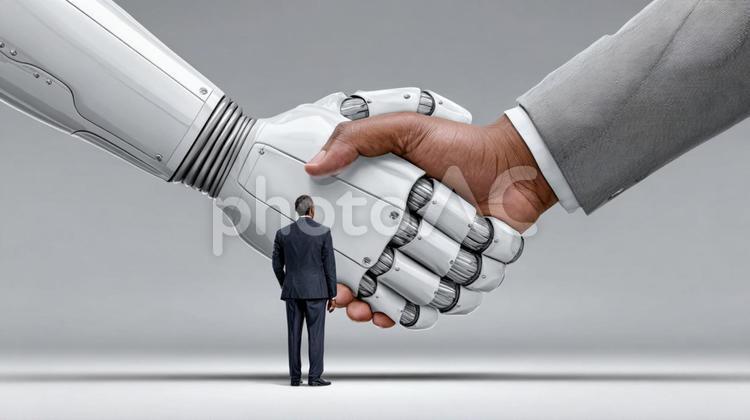 ロボットと人間の握手：未来のビジネス 握手,ロボット,人間の写真素材