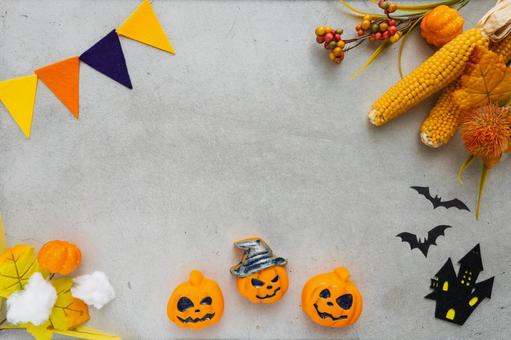 コンクリ背景のハロウィンデコレーション コンクリ背景のハロウィンデコレーションの写真