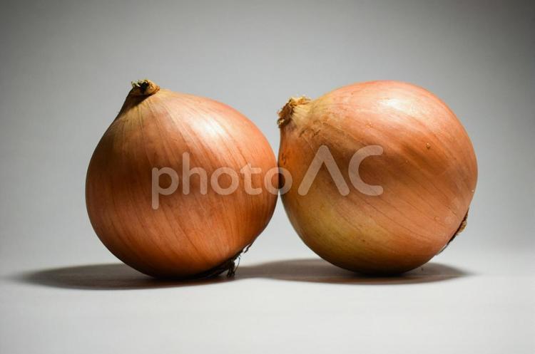 玉ねぎ　中央で二つ横並び 玉ねぎ,onion,タマネギの写真素材