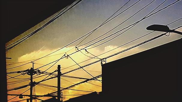 Silhouette of electric wires against the sunset, JPG Silhouette of electric wires against the sunset, JPG
