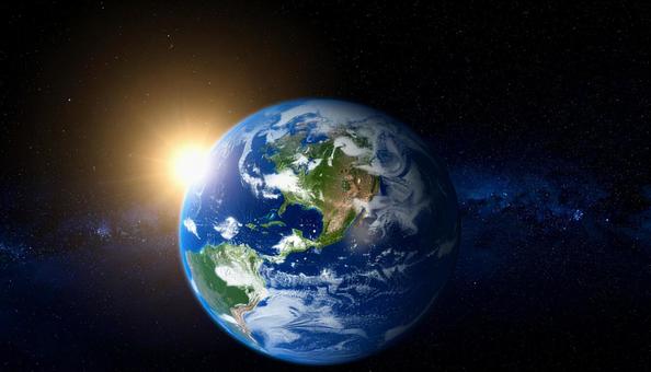 宇宙空間 地球と太陽 宇宙空間 地球と太陽の写真