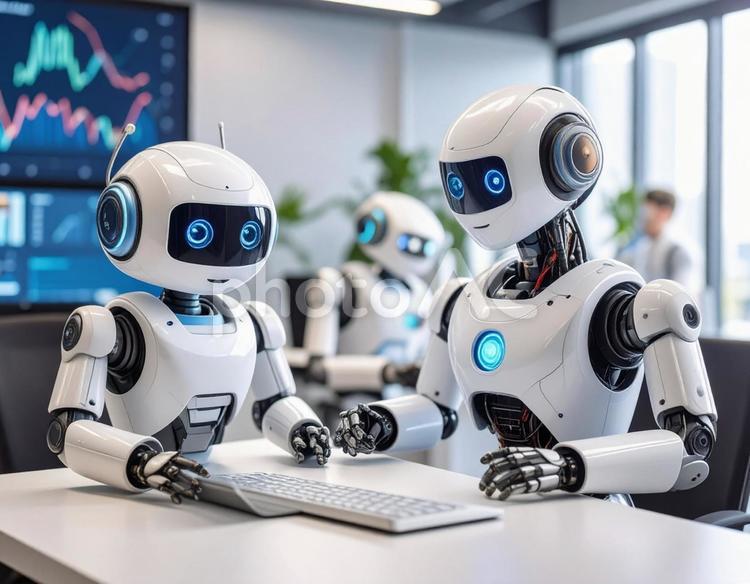 AIロボットが支援するスマートオフィス ai,ロボット,アシスタントの写真素材