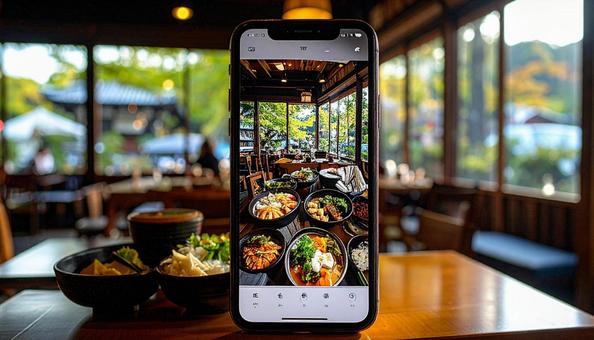 携帯からメニューを注文する手元 携帯からメニューを注文する手元の写真