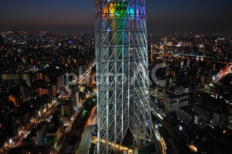 スカイツリーイーストタワー展望台からの夜景 スカイツリー,ソラマチ,スカイツリーイーストタワーの写真素材