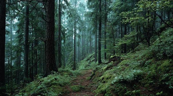 静寂に包まれた深い森の小道 静寂に包まれた深い森の小道の写真