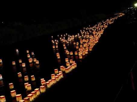 永平寺町大灯籠流しの一幕 灯籠,灯ろう,ろうそくの写真素材