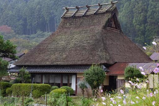 雨の美山茅葺の里 風景,景色,自然の写真素材