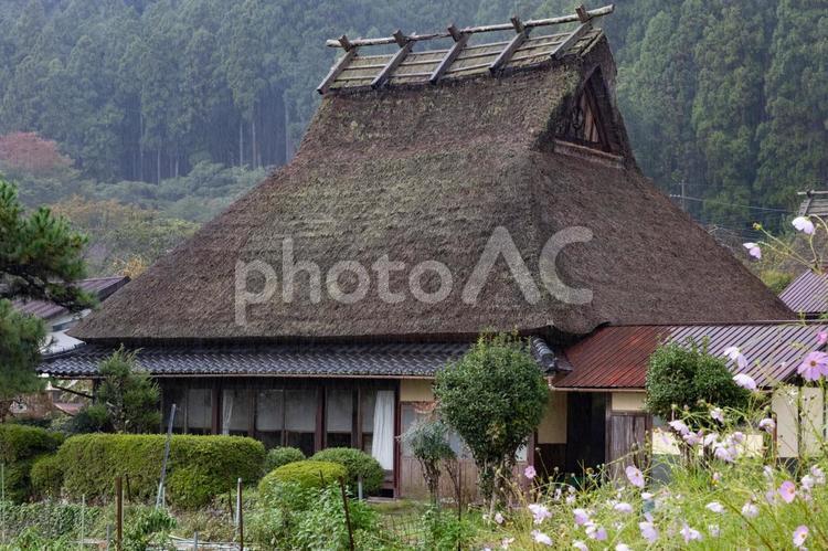 雨の美山茅葺の里 風景,景色,自然の写真素材