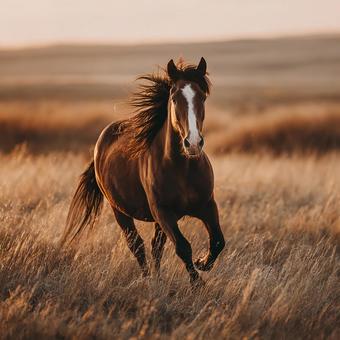 大自然の中、自由に駆け抜ける馬 大自然の中、自由に駆け抜ける馬の写真