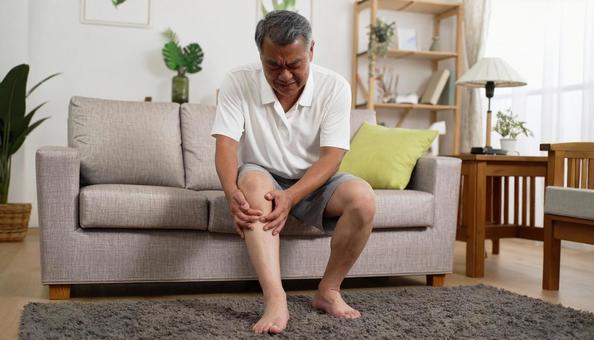 急に足が攣って痛がっている男性 急に足が攣って痛がっている男性の写真