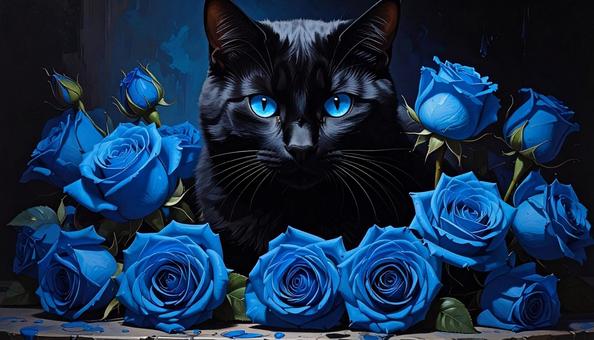 青い薔薇と黒猫 青い薔薇と黒猫の写真