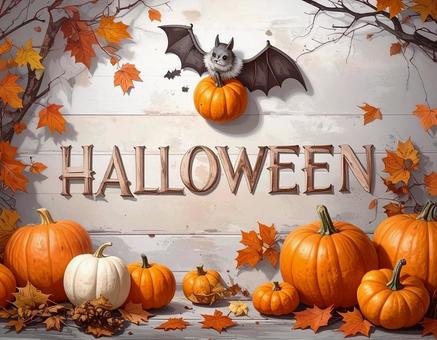 Halloweenの文字とカボチャの背景の写真