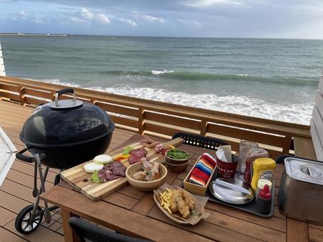 海でBBQ 海でBBQ bbq,海,空の写真素材