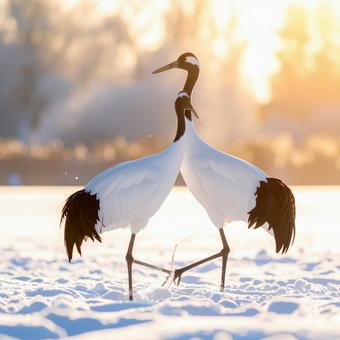 雪の中に佇む優雅な鶴の写真