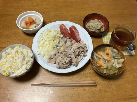 Photo, rice, grilled ginger, set meal, 